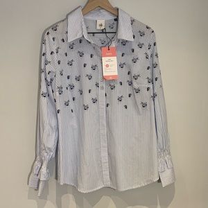 NEW Cabi Whitney Button Down Shirt Striped w Floral Print M